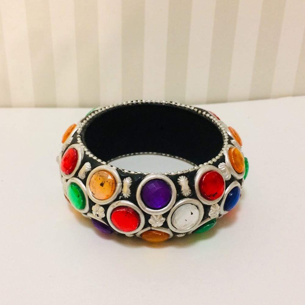 Vintage Colorful Rhinestone Gems Bangle Bracelet